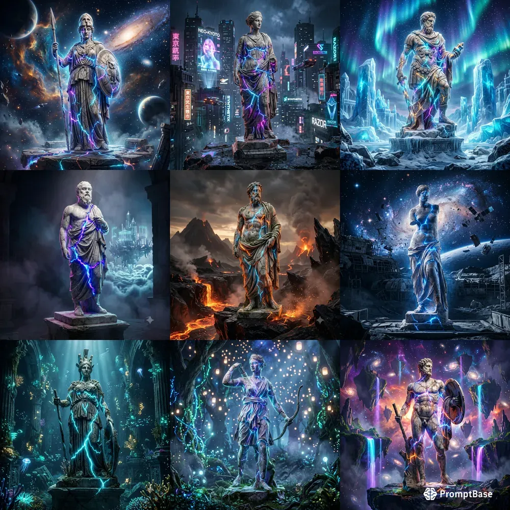Neon Fractured Mythic Statues