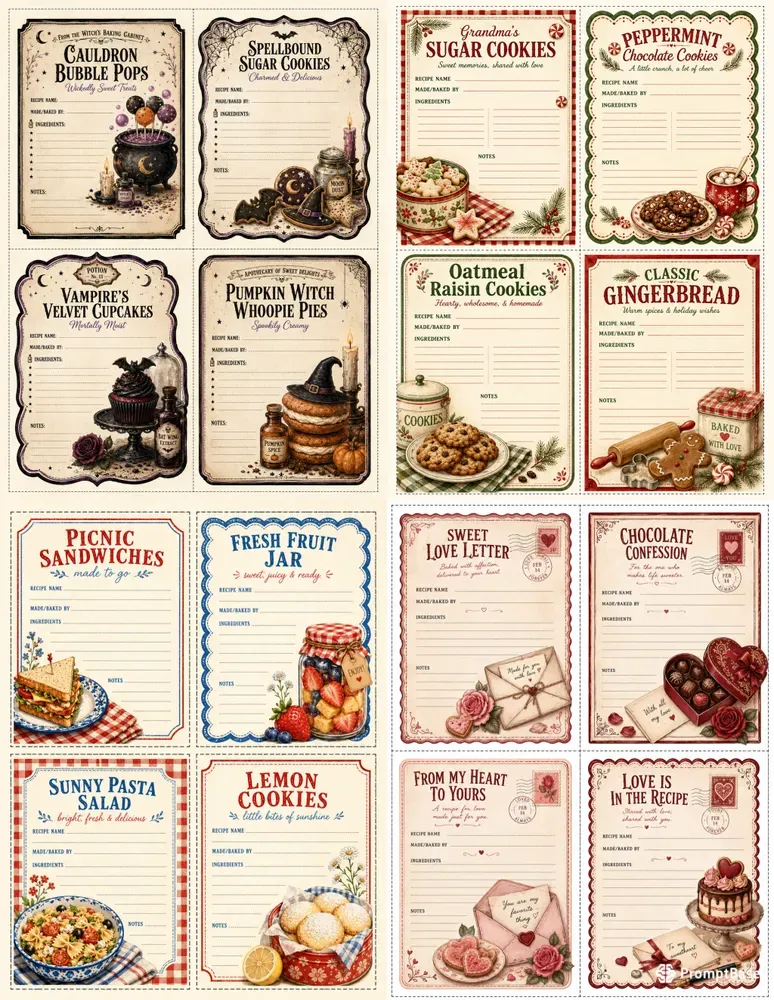 Printable Recipe Card Sheet Junk Journals