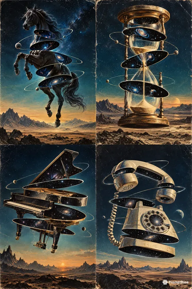 Cosmic Surreal Collage Objects