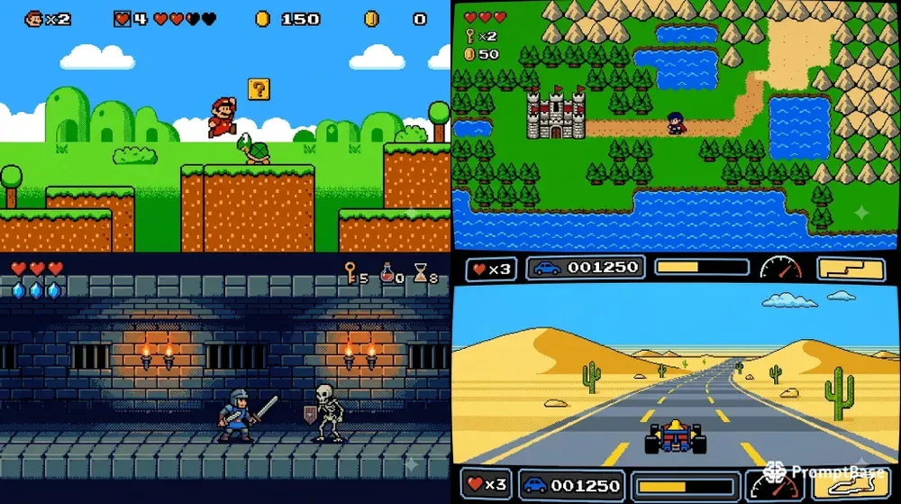 Retro 8bit Game Scene Pixel Art