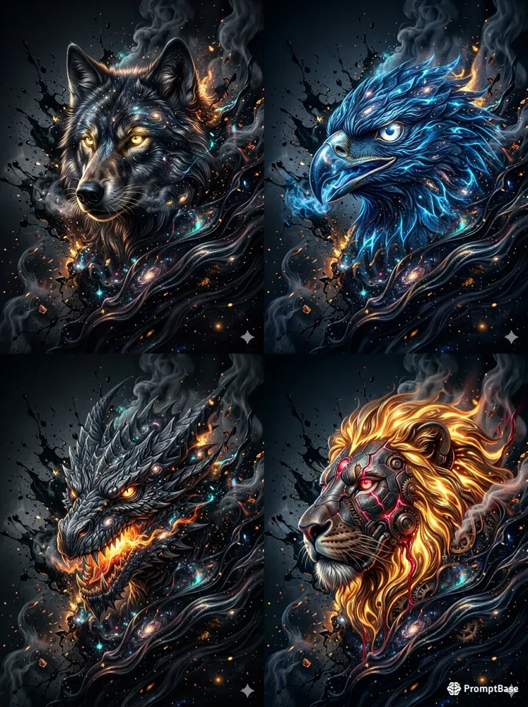 3D Cosmic Dark Ink Ember Art