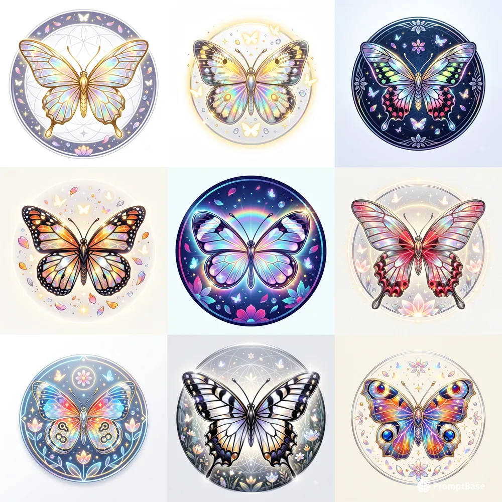 Modern Glowing Butterfly Emblems