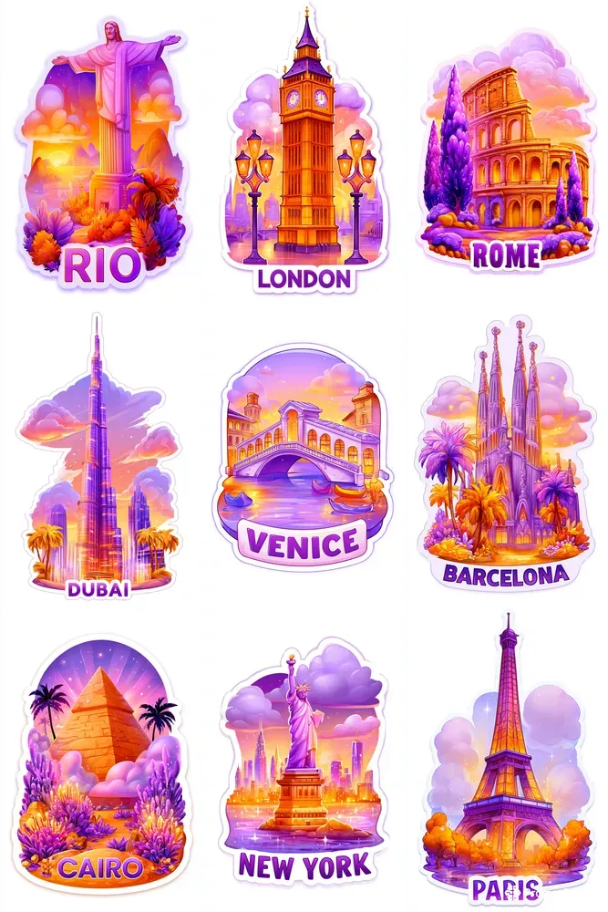 Colorful Landmark Travel Stickers