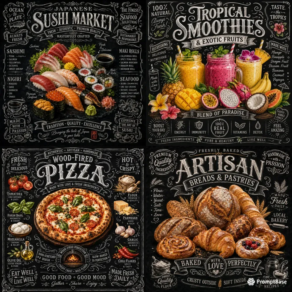 Vintage Chalkboard Food Market Posters