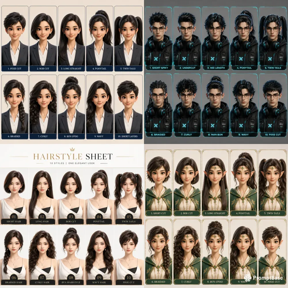 3D Character Hairstyle Sheets