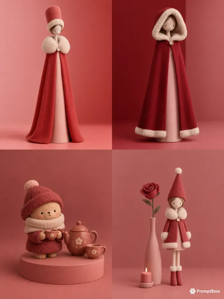Minimalist Crimson Clay Figurines