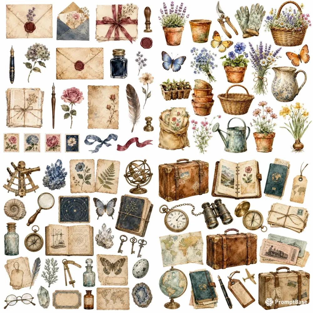 Vintage Watercolor Ephemera