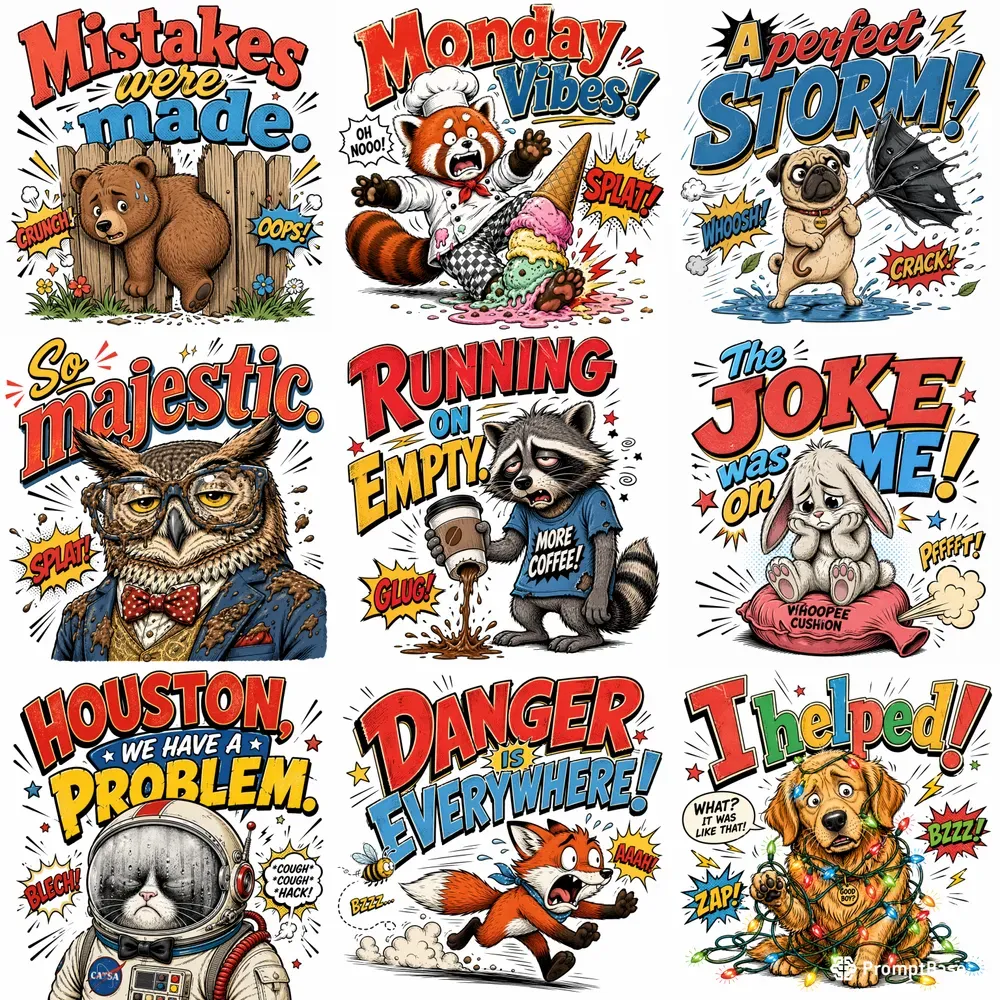 Humorous Comicstyle Graphic Tee Designs