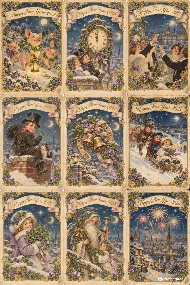New Year Greeting Postcard Art