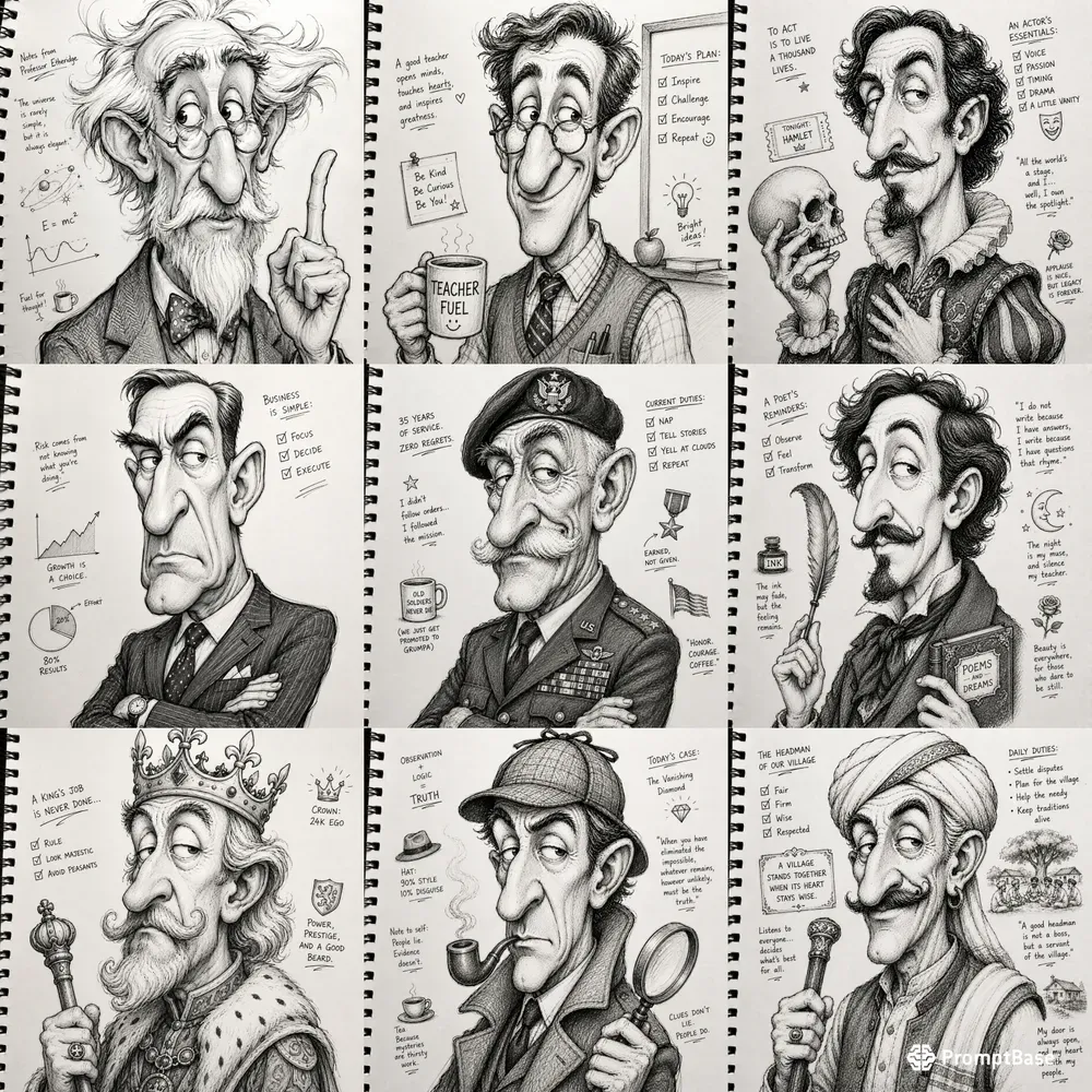 Funny Handdrawn Caricature Portraits