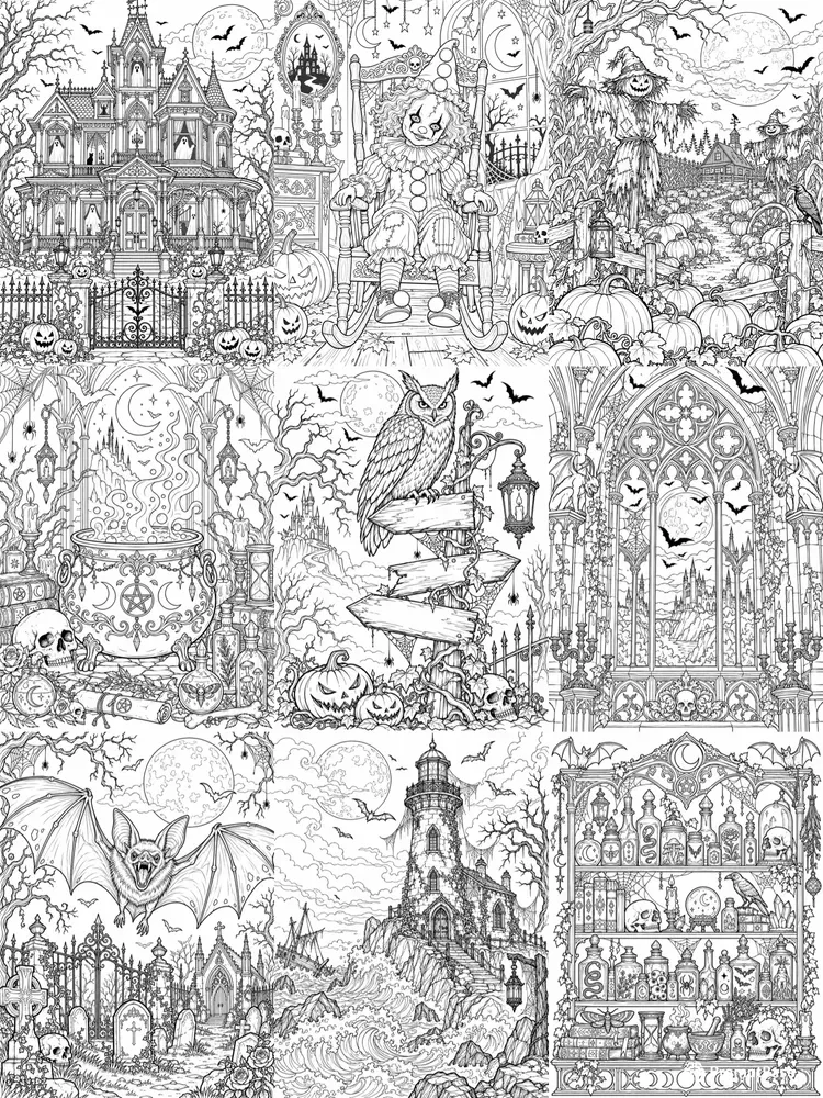 Creepy Halloween Adult Coloring Pages
