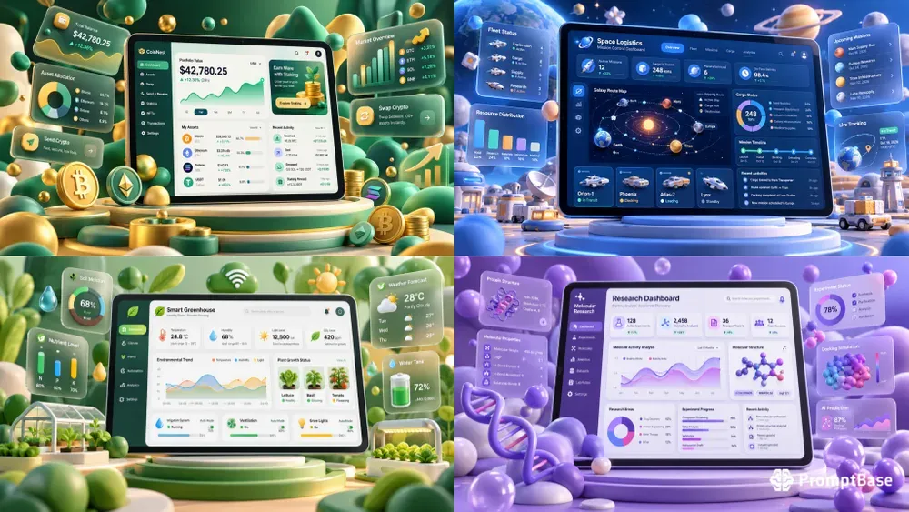 Tablet Dashboard UI Mockups 3D