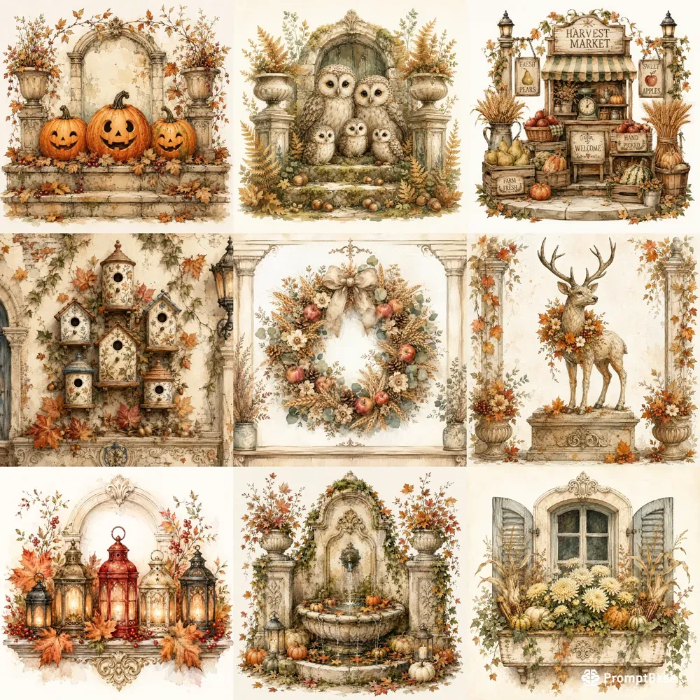 Vintage Autumn Storybook Gardens