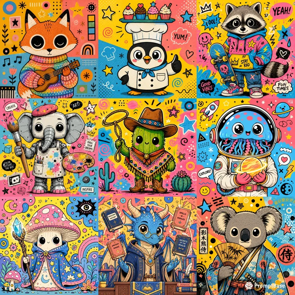 Whimsical Bigeyed Pop Art Characters