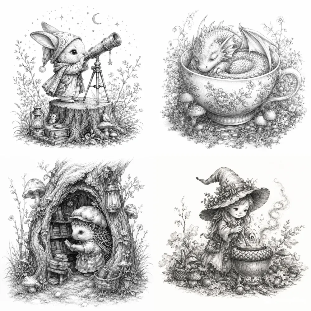Whimsical Forest Gnome Sketch Art Magic
