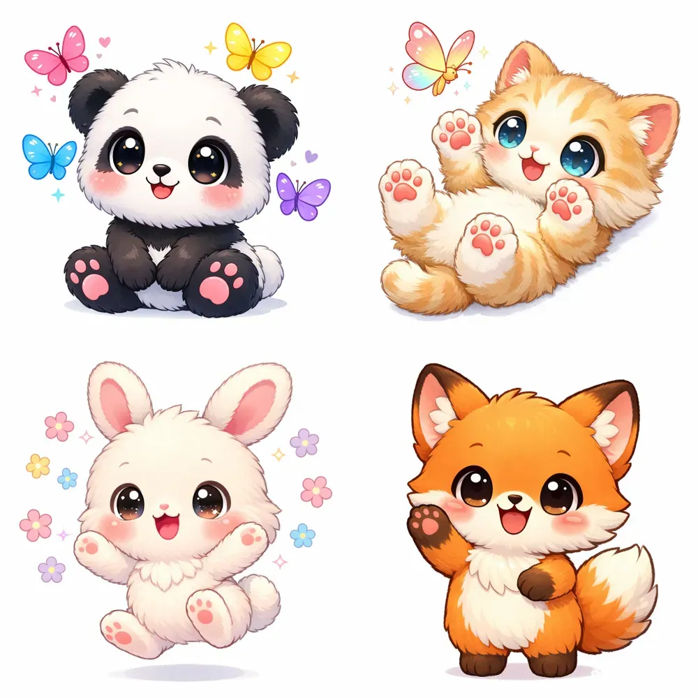 Bright Pastel Chibi Animal Illustrations