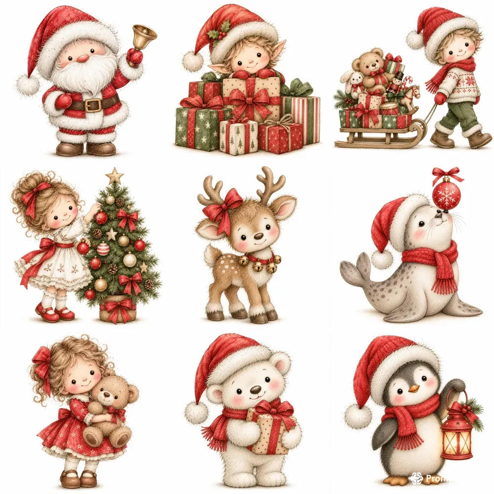 Vintage Christmas Character Cliparts