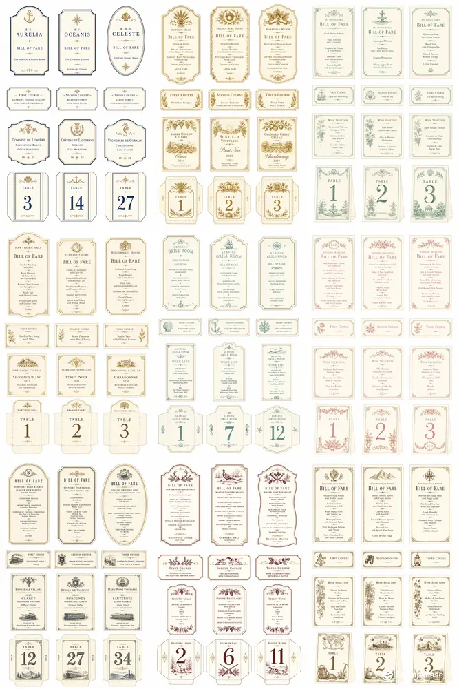 Bill Of Fare Card Sheets