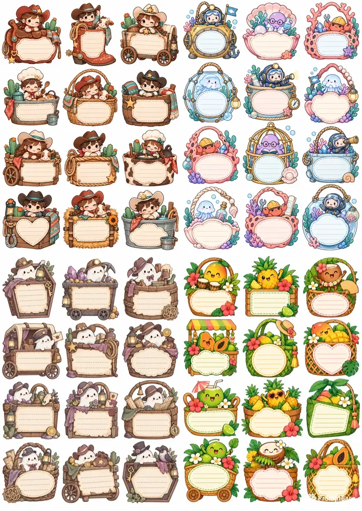 Kawaii Basket Memo Clipart Sheets