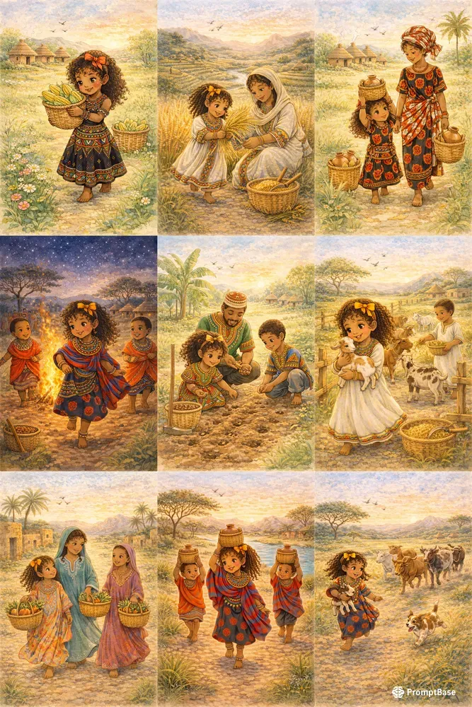 African Village Storybook Scenes