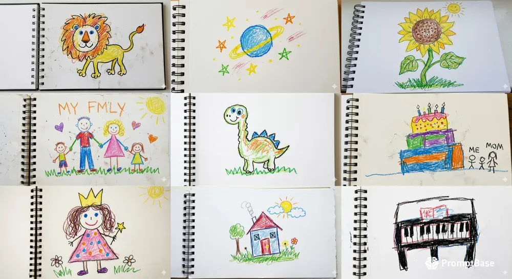 Naive Kids Crayon Sketchbook Art