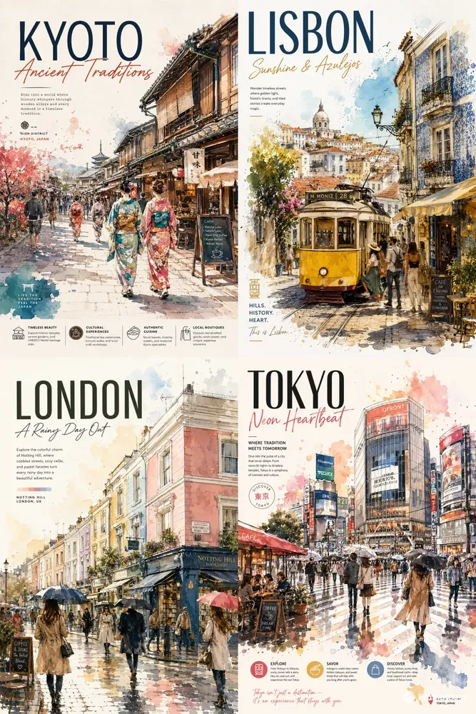 Aesthetic Watercolor Travel Poster Art
