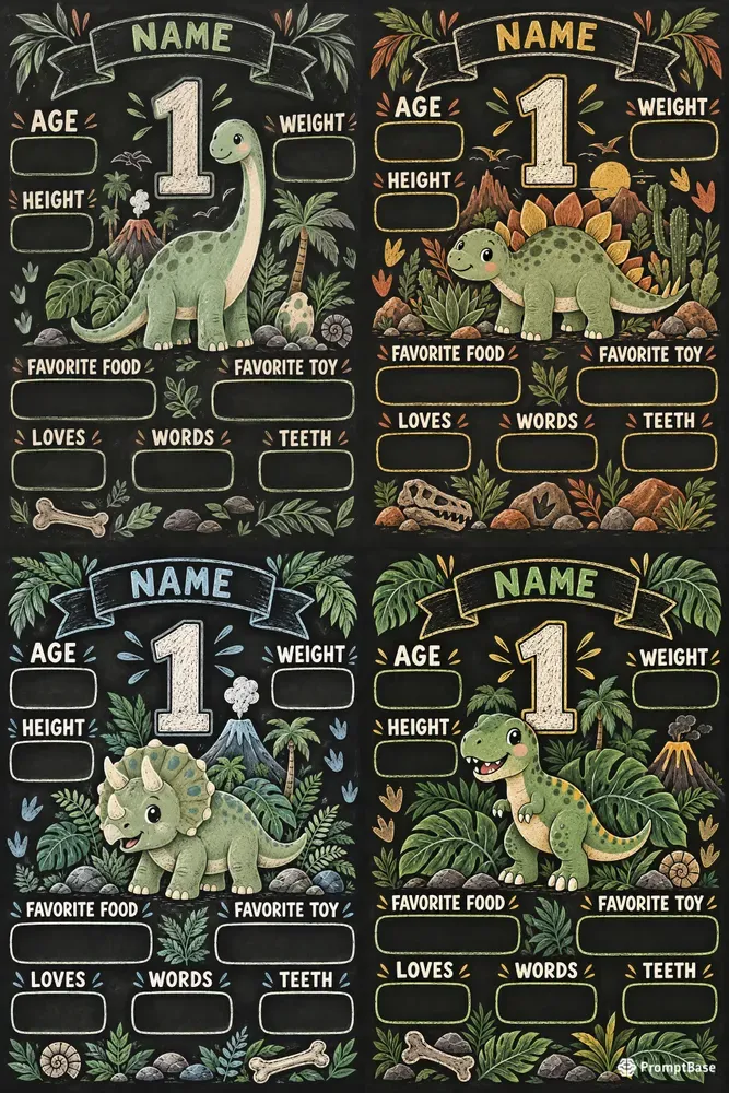 Dinosaur 1st Birthday Milestone Posters