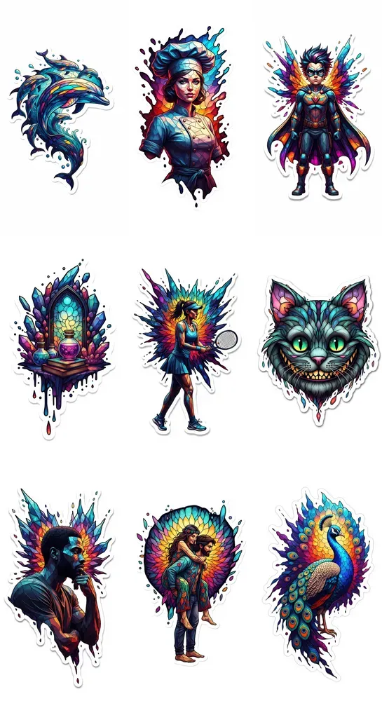 Cinematic Glass Burst Stickers