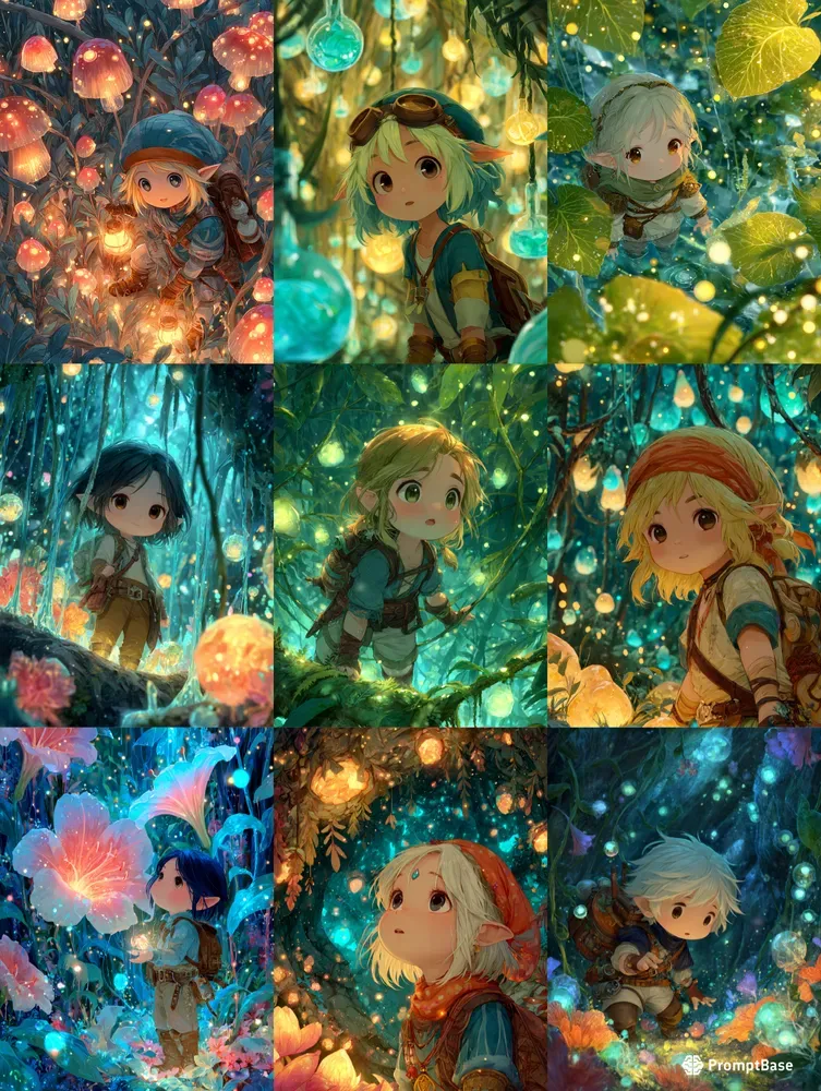 Chibi Elf Explorers In Fantasy Forests