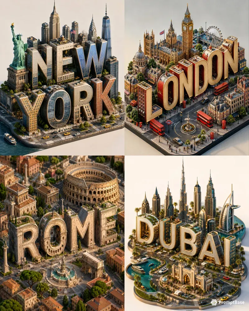 3D Isometric City Typography Art