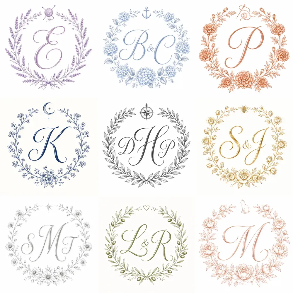 Custom Monogram Wreath Logo Designs