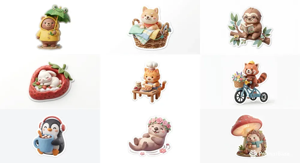 3D Cozy Clay Cute Animal Stickers