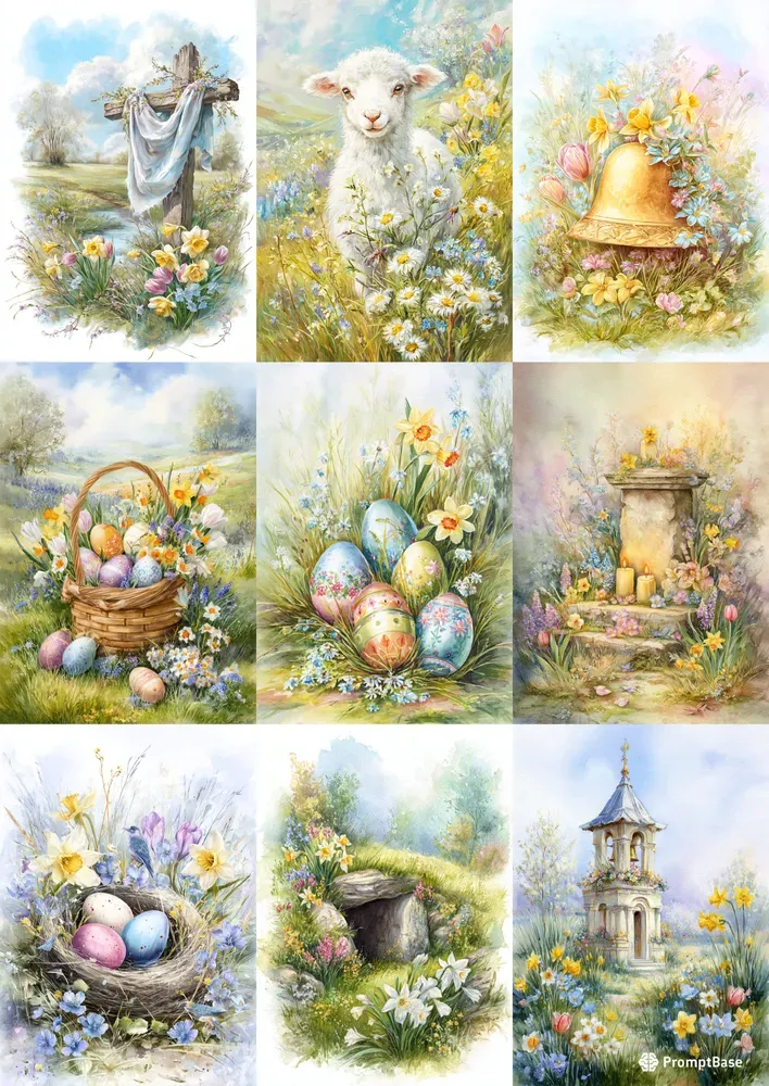 Vintage Easter Meadow Illustrations