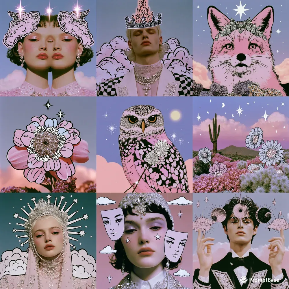 Pink Celestial Collage Portraits