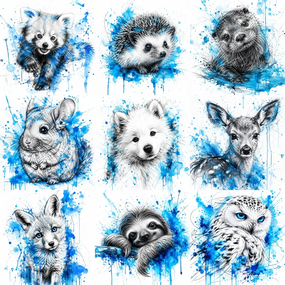 Ink Sketches And Watercolor Animals