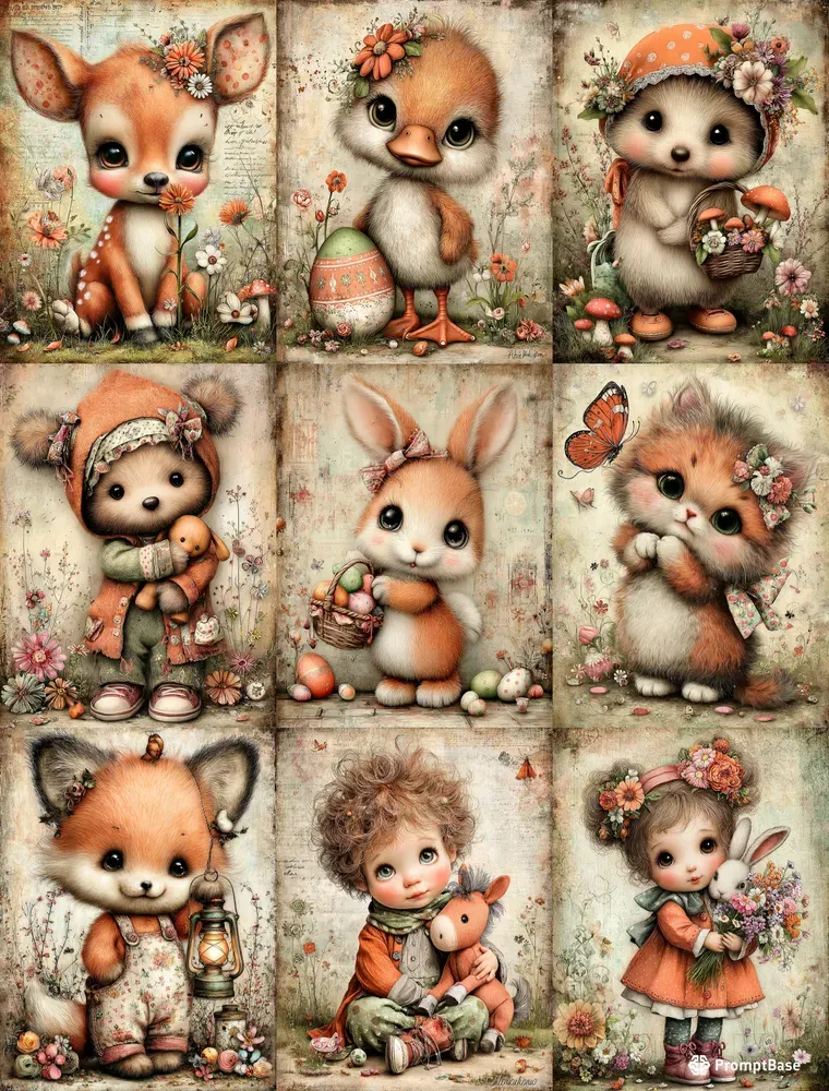 Easter Storybook Watercolor Characters