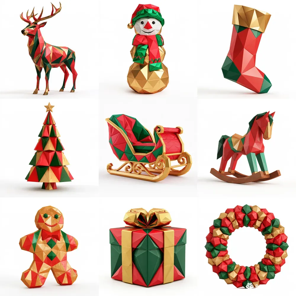Low Poly Christmas Cliparts