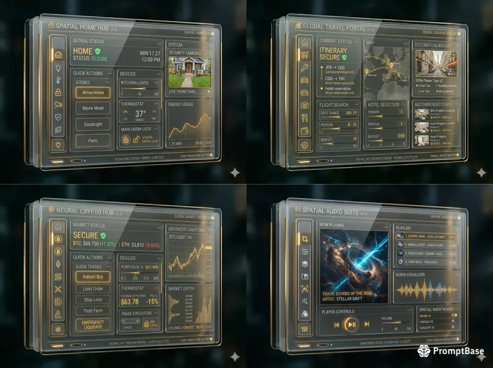 Spatial Glassmorphism UI Designs