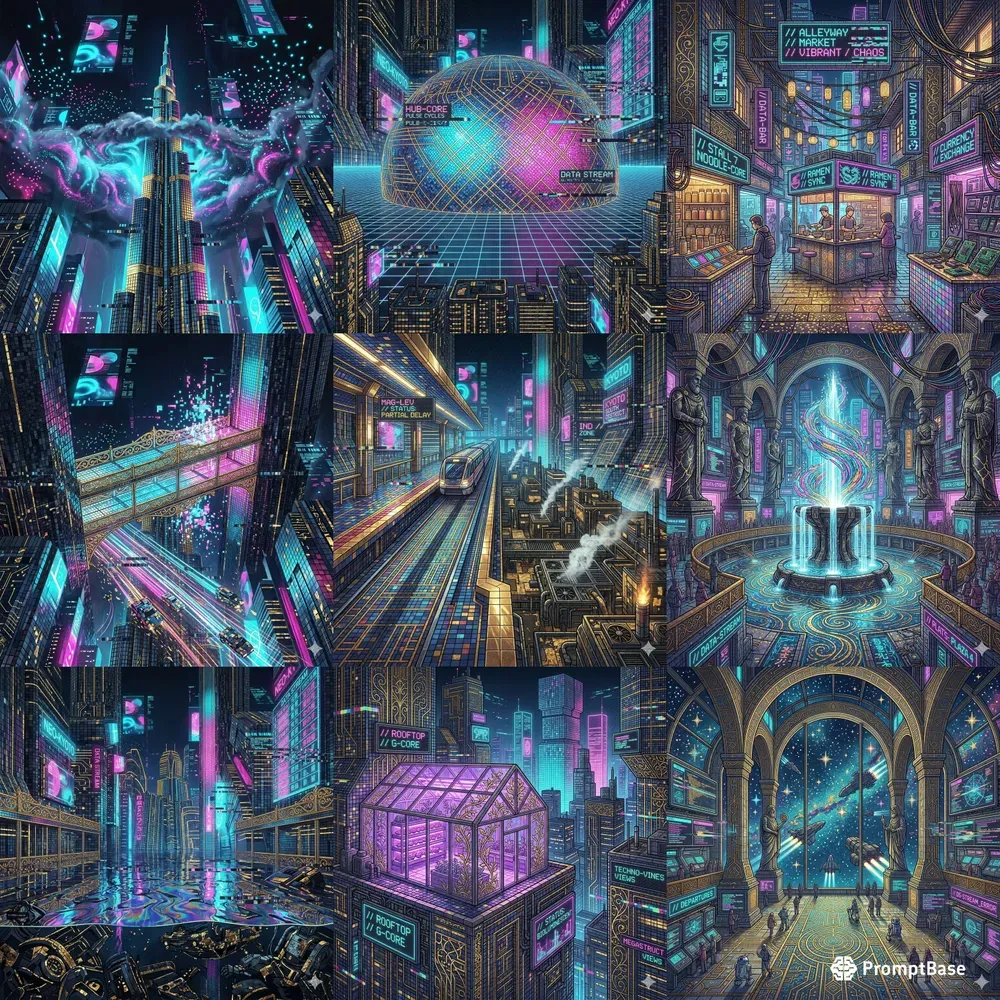 Cyberpunk Micromosaic Cityscapes
