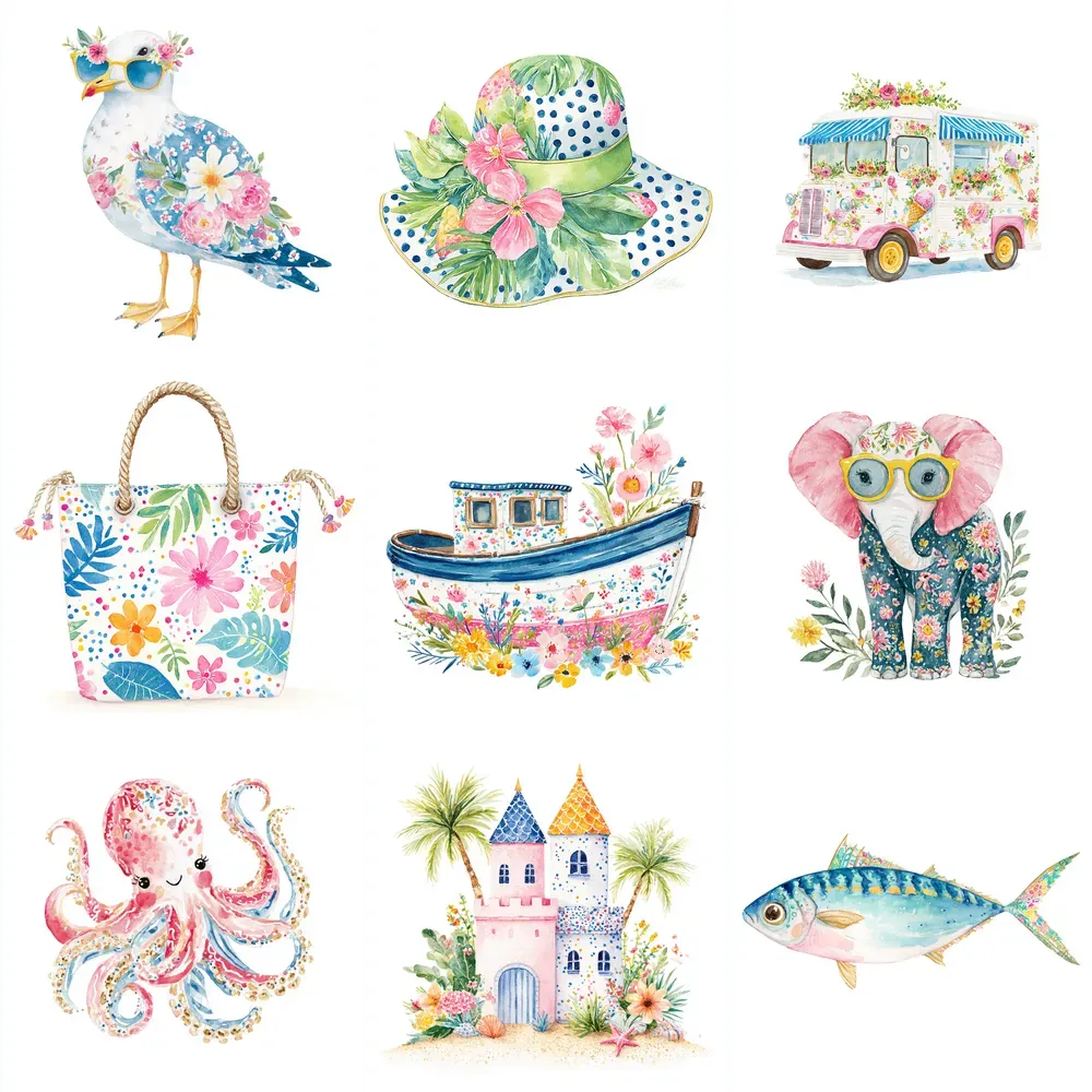 Minimalist Tropical Summer Icons Clipart