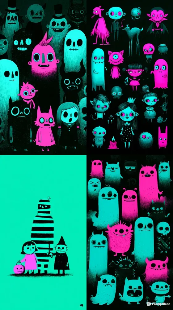 Neon Spookycute Halloween Illustrations