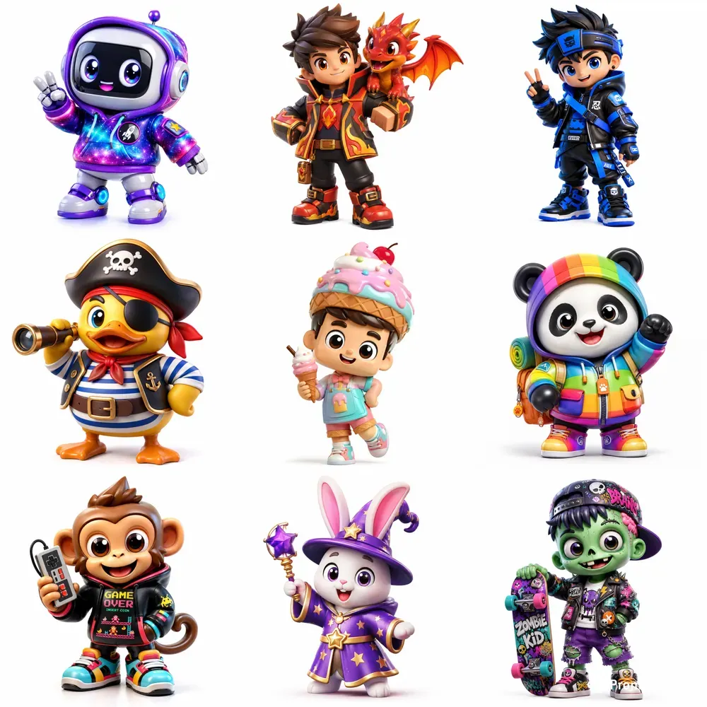 Cute Blocky 3D Mascot Characters