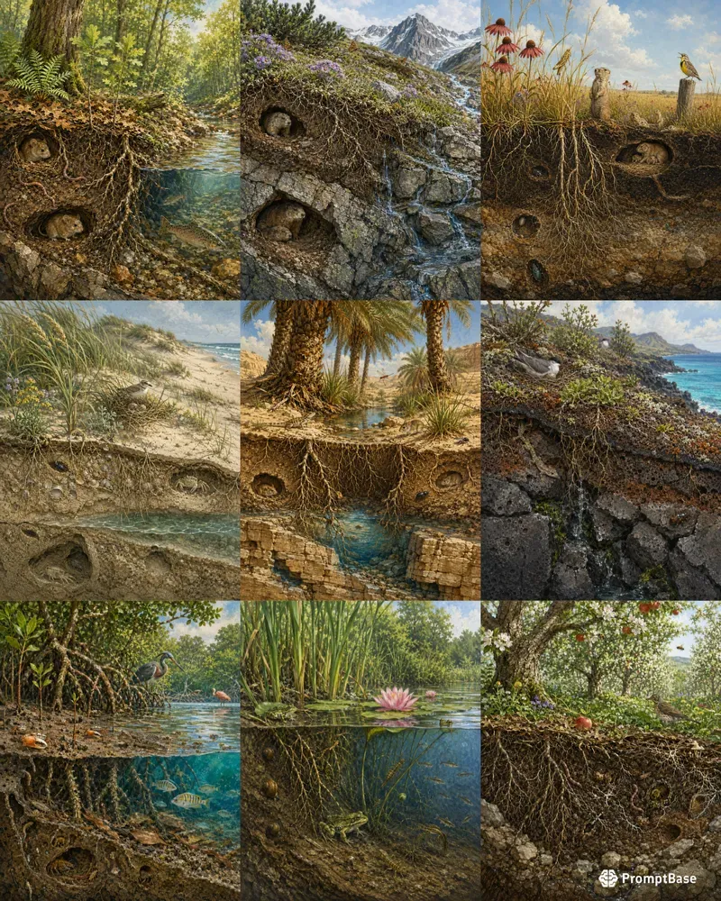 Ecosystem Cutaway Illustrations