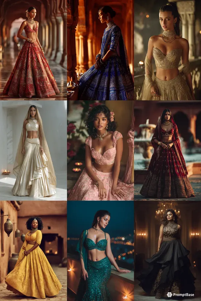 20 Luxury Diwali Lehenga Editorial Prompts