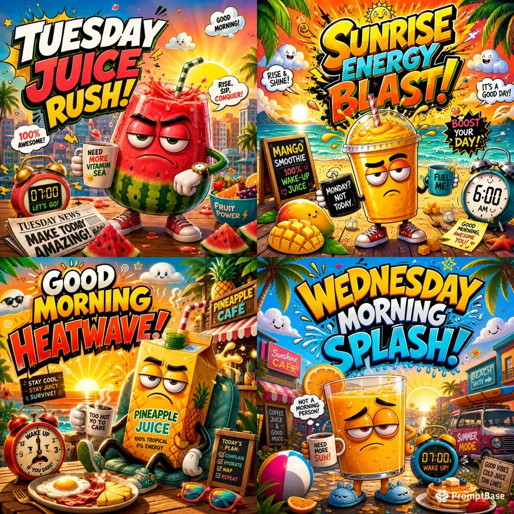 Summer Morning Chaos Cartoon Posters