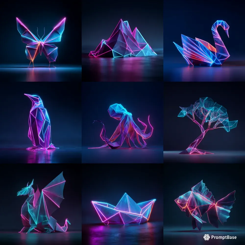 Neon Paper Origami Objects