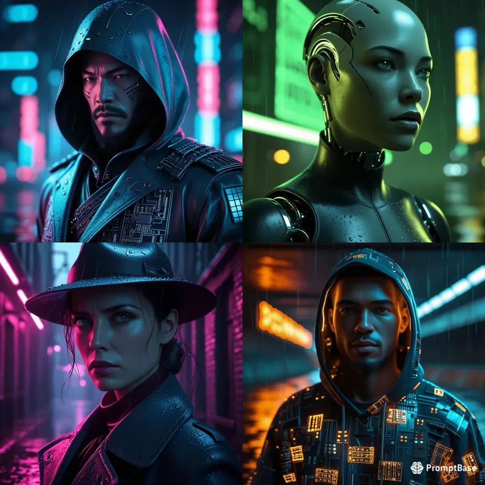 Cinematic Neon Noir Character Portraits