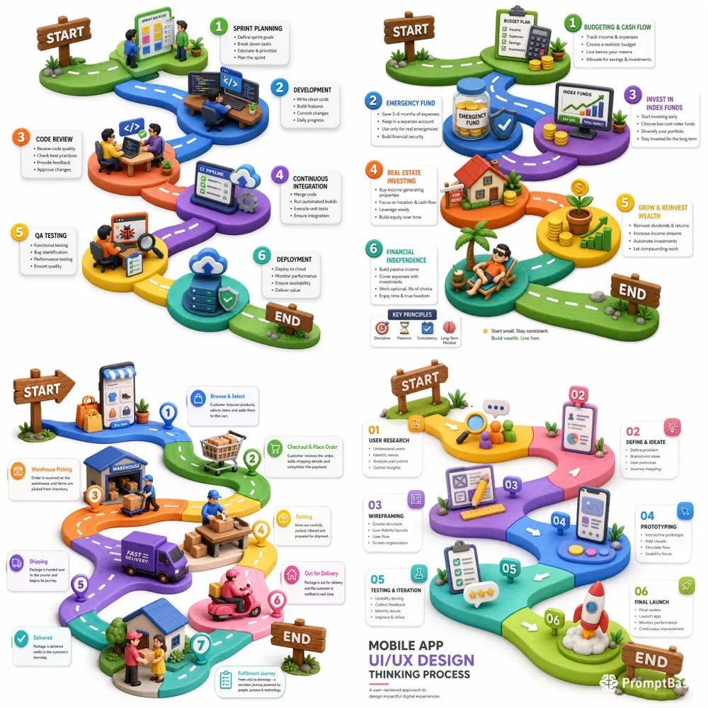 3D Claymorphic Roadmap Infographics