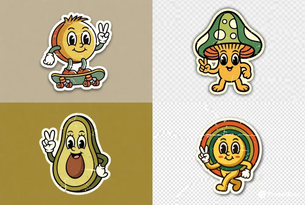 Retro 70s Groovy Mascot Sticker Art