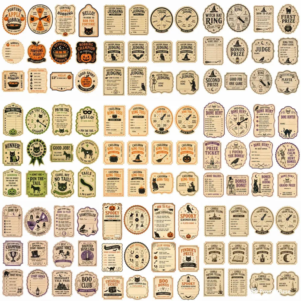 Vintage Halloween Party Game Sheets